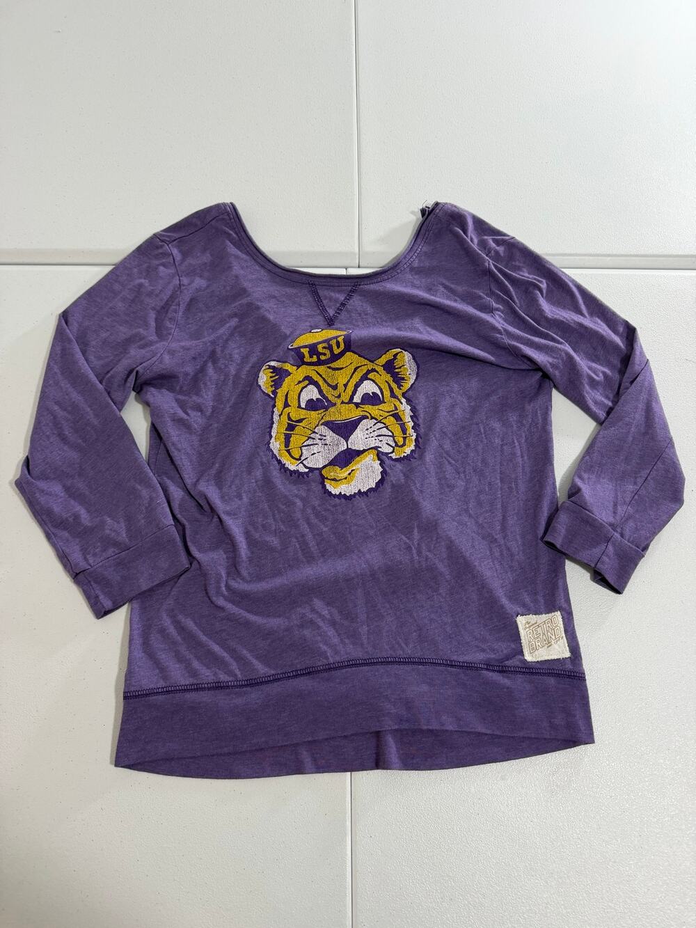Retro Brand LSU Tigers Womens M Throwback Mike Tiger 3/4 Sleeve Top Purple